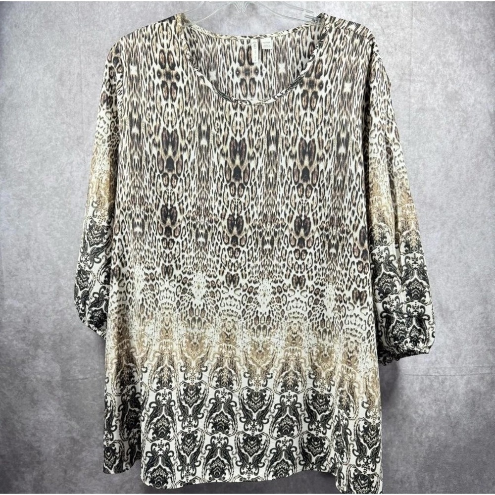 Cato Tunic Shirt Womens 18/20W Animal Print Paisley Boho 3/4 Sleeve Top Plus